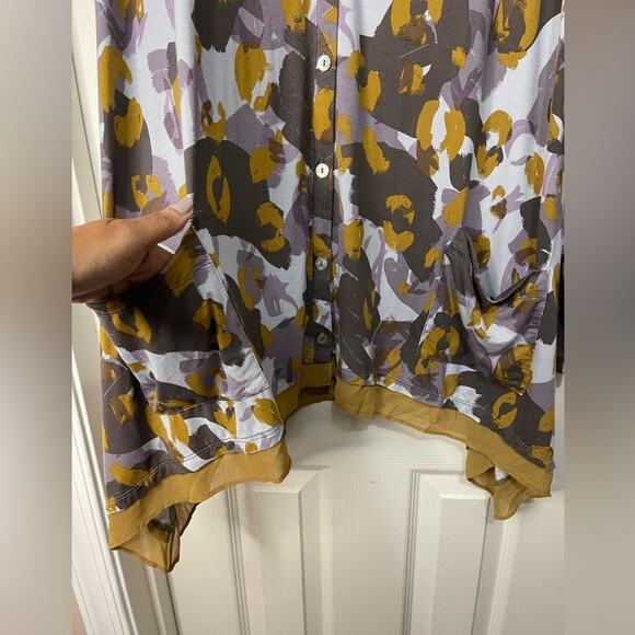 LOGO by Lori Goldstein Gray Purple and Tan Printed Tunic Cardigan size XL - Picture 2 of 6